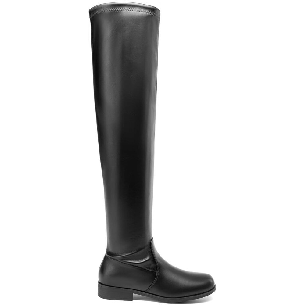 🆕Women's Black-pu Thigh High Low Block Heel Casual Fashion Over the Knee Boots - Picture 4 of 8